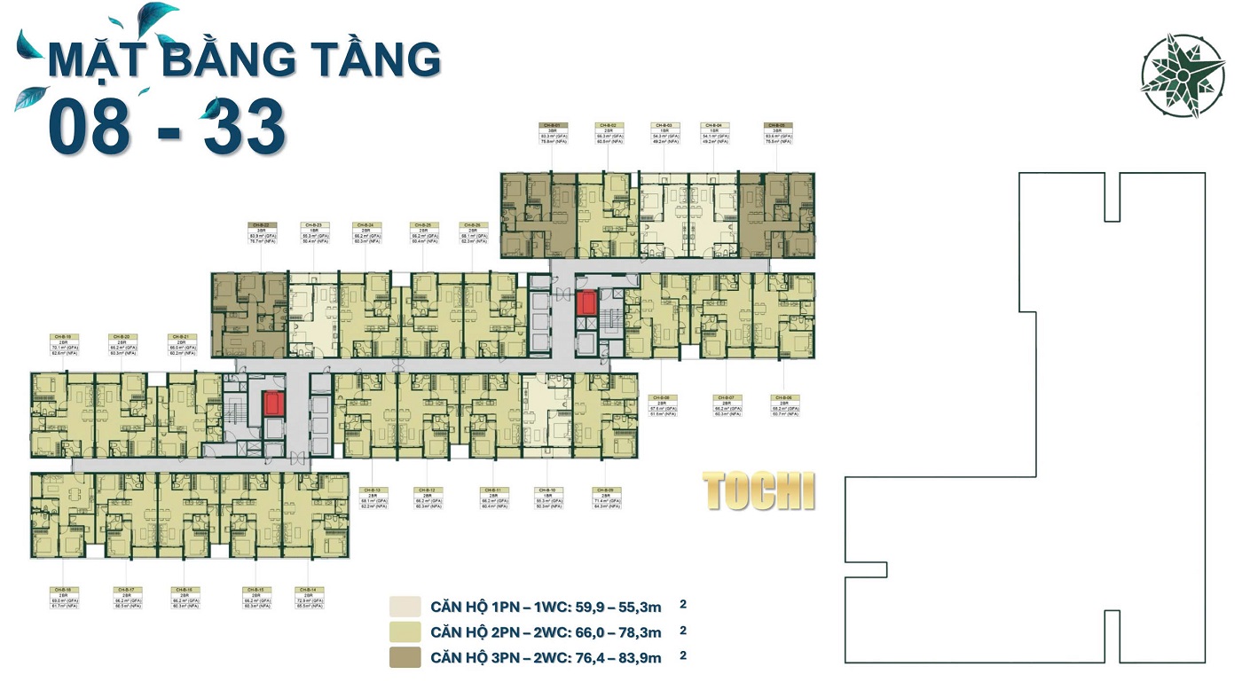 Mặt bằng Happy One Mori từ tầng 8 đến tầng 33